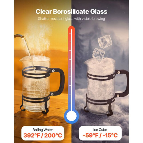 Cafetière à Piston - DUOKU - MH-238 - Borosilicaatglas - 1 L - RVS Filter 2