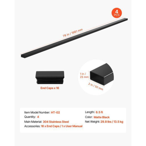 Leuning - DUOKU - HT-02 - 198 cm - RVS - Set van 4 - Mat zwart 1