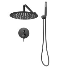 Douchekraan Set - DUOKU - BY8-211G - Mat Zwart - Ronde Handdouche 20,3 cm - Wandmontage Douchekopset