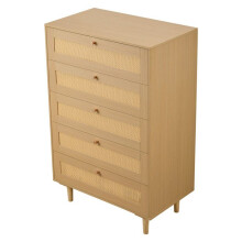 Comoda - DUOKU - ZD-25TB03 - 5 Gavetas - Rattan Sintético - Madeira Natural