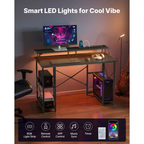 Mesa de Computador - DUOKU - C250144D-01 - Preto - Iluminação LED - Tomadas Elétricas 2