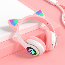 Cute Cat Ear Bluetooth Headphones for Kids, 7 Colorful LED Lights, Wireless & Foldable with Built-In Microphone, Perfect for Tablets & School (2.5 Hou