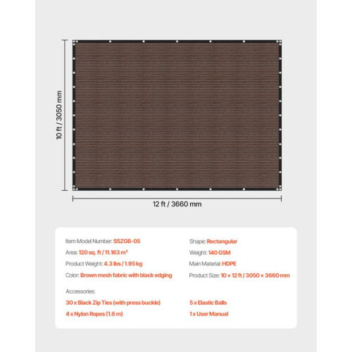 Toldo de sombra - DUOKU - 3050 x 3660 mm - Protección solar - Anti UV - Rectangular 1