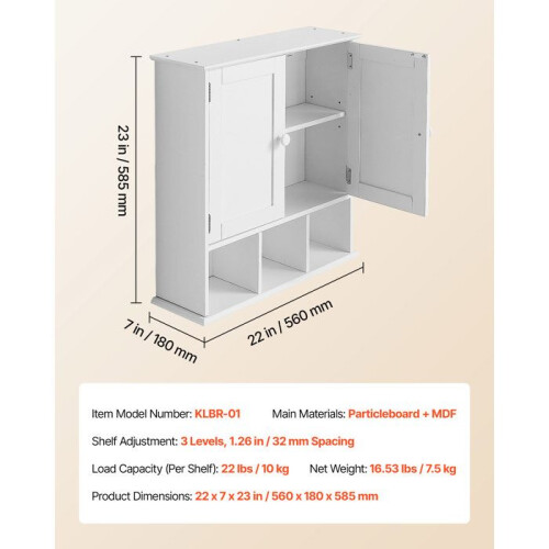 Badkamer Wandkast - DUOKU - KLBR-01 - 2 Deuren - Verstelbare Plank - Wit 1