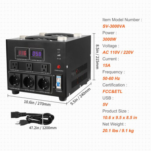Transformador Conversor de Tensão - DUOKU - SV-3000VA - 3000 W - Certificado CE - Interior 1