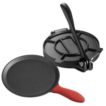 Käyttövalmis Tortilla- ja Roti-painokone - Kestävä taikinaprässi - mukana 100 arkkia pergamenttipaperia jauhotortilloille