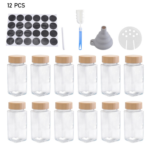 Living And Home 12Pcs Glass Spice Jars with Bamboo Lids