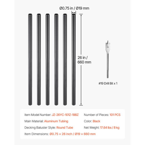 Balustre de escada - DUOKU - 101 PCS - Alumínio - Preto - 26 polegadas 1