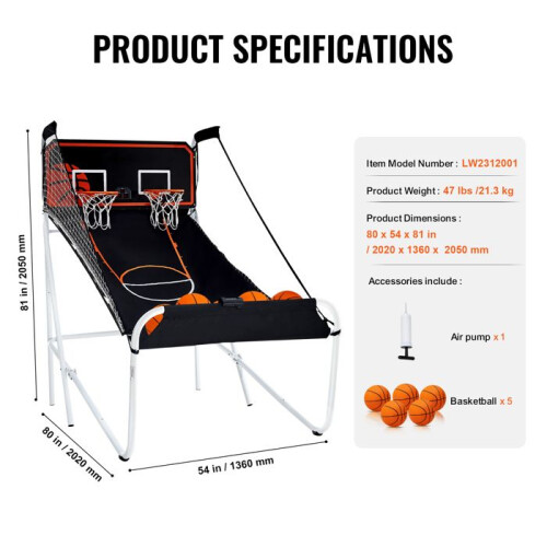 Jeu d'Arcade de Basket-ball - DUOKU - Pliable - 2 Joueurs - 5 Balles - 8 Modes 1
