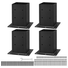 Support de Poteau - DUOKU - 140x140 mm - Lot de 4 - Acier au Carbone - Noir