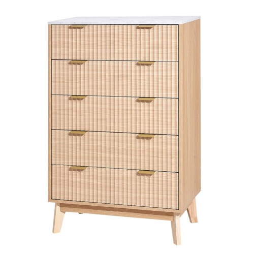 Commode - DUOKU - IVY-VVR-009 - 5 Tiroirs - Bois Clair - Anti-basculement