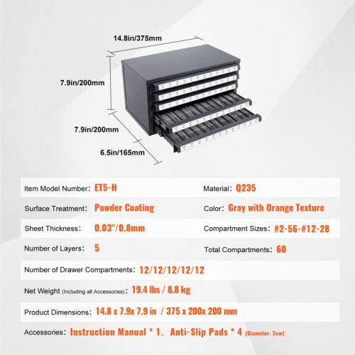 Boîte à Compartiments - DUOKU - ET5-A - Acier Q235 - 60 Compartiments - Rangement Empilable 1