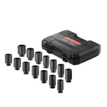 Impact Socket Set-Duoku-for Axle Nut-Drive 1/2"-Depth 6 + 12 Points-14 Pieces-Socket Set
