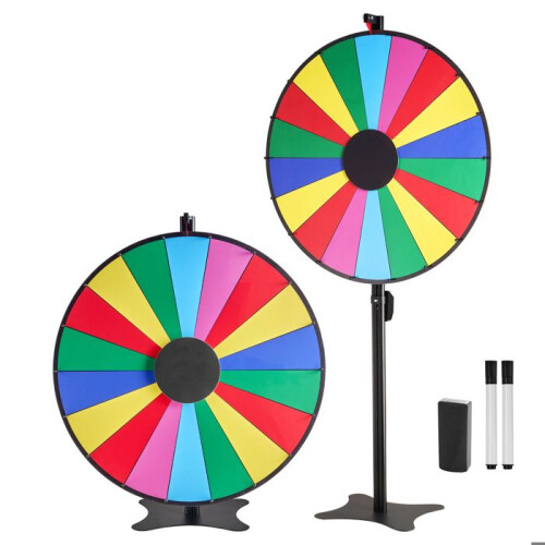 Roue de Loterie - DUOKU - 914,4 mm - 18 Sections - Support Réglable - Roulette Effaçable à Sec