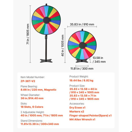 Roue de Loterie - DUOKU - 914,4 mm - 18 Sections - Support Réglable - Roulette Effaçable à Sec 1