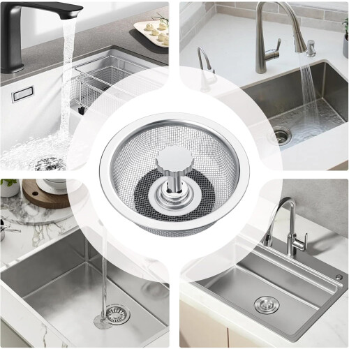 Kitchen Sink Strainer Basket with AntiClogging Mesh Filter, Durable Stainless Steel Drain Cover 2
