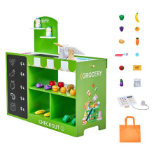 Supermarché pour Enfants-Duoku-81,5 x 30,7 x 85 cm-Jeu D'épicerie en MDF avec Sac de Courses-Tapis Roulant-Scanner
