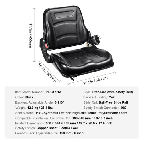 Asiento de Carretilla Elevadora Universal-Duoku- con Respaldo Regulable- Microinterruptor- Cinturón de Seguridad Retráctil 1