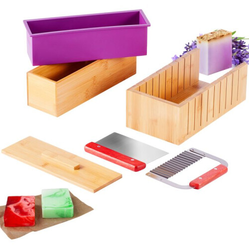 Kit de Fabricação de Sabão-Duoku-Caixa de Corte em Bambu-Caixa Interna com Molde de Silicone-100 Sacos