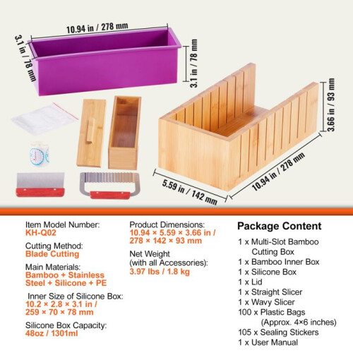 Kit de Fabricação de Sabão-Duoku-Caixa de Corte em Bambu-Caixa Interna com Molde de Silicone-100 Sacos 1