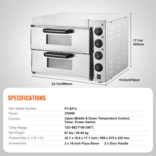 Pizzaoven - DUOKU - FY-EP-2 - 40,6 cm - RVS - Elektrisch 1