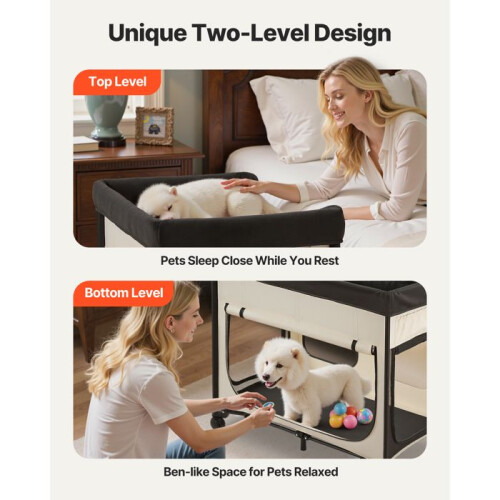 Cama elevada para animais - DUOKU - XL - Tecido Oxford 600D - Rodas - Bege 2