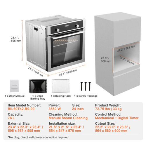 Quatro Mural Elétrico - DUOKU - BIL69Tb2-B9-09 - 24 polegadas - 76 L - 9 Funções de Cozinha 1