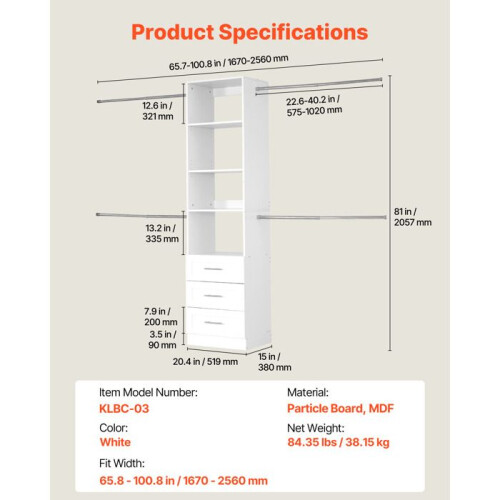 Système de Placard - DUOKU - KLBC-03 - 3 Tiroirs - Ajustable - Bois Blanc 2