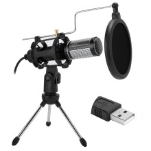 Studio-opnamemicrofoon, condensator-broadcastmicrofoon met opvouwbaar statief, echoregeling, plug-and-play voor computers, laptops, streaming en