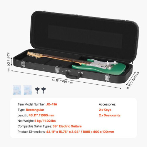 Estojo Rígido para Guitarra Elétrica-Duoku- Retangular de 43,11 Polegadas- Resistentes à Água- para Guitarras de 39 Polegadas- Preto 1
