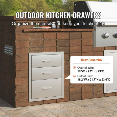 Gavetas de Acesso Triplo para Cozinha Externa-Duoku-18 x 23 Polegadas-em Aço Inoxidável-com Cabo Cromado-18 x 23 x 23 Polegadas 2