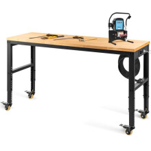 Bancada Funcional-Duoku-122x51 cm-Altura Regulável-Bancada Prática com Rodízios e Tomada de Corrente-Marrom