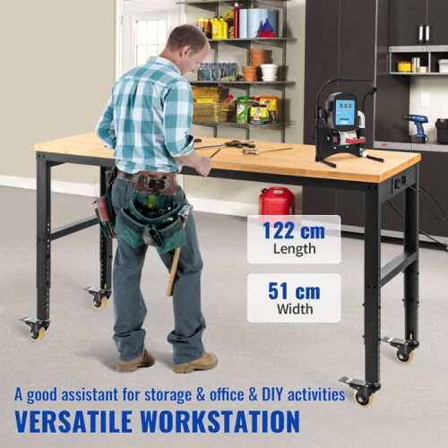Bancada Funcional-Duoku-122x51 cm-Altura Regulável-Bancada Prática com Rodízios e Tomada de Corrente-Marrom 2