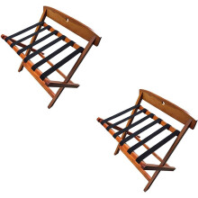 Wooden Folding Luggage Rack with Durable Nylon Straps for Bedroom, Hotel and Guest Room