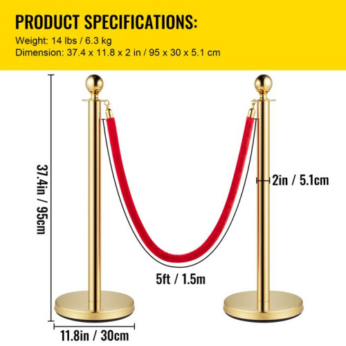 Poste de Control de Multitudes - DUOKU - 6Pcs - Acero Inoxidable - Terciopelo Rojo - 1,5 m 1