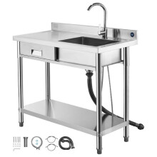 Spülbecken aus Edelstahl für die Küche-Duoku-Modell freistehend mit einzelner Becken-Integriertem Schublade-Armatur und Schlauch