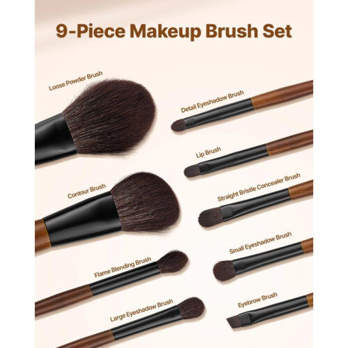 Makeup Pinsel - DUOKU - 9 STÜCK - Professionell - Synthetische Borsten - Holzgriff 2