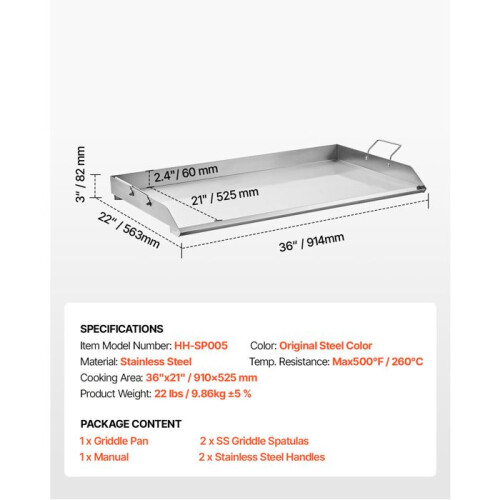 Placa de Cocción Rectangular - DUOKU - 910 x 525 mm - Acero Inoxidable - Portátil a Gas - Asas 1