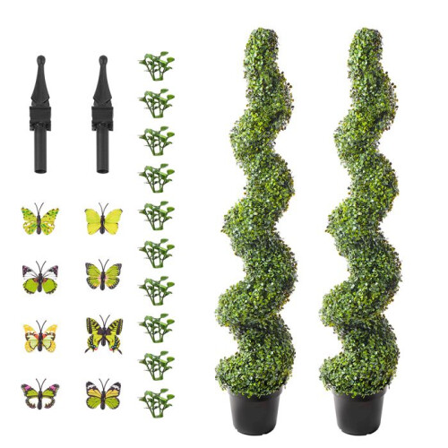 Conjunto de Árvore Topiária em Buxo Artificial de Duoku Design em Espiral - 60 Polegadas - 2 Peças - Resistente aos UV