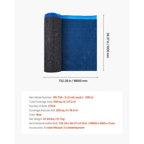 Subcapa para Parquet - DUOKU - FELT30-5 - 37,2 m² - Impermeável - Isolamento acústico 1