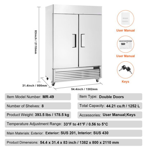 Refrigeratore Commerciale di 38,83 pi³-Duoku-Refrigeratore Verticale a 2 Porte-Inox-Diffusione Automatica 1