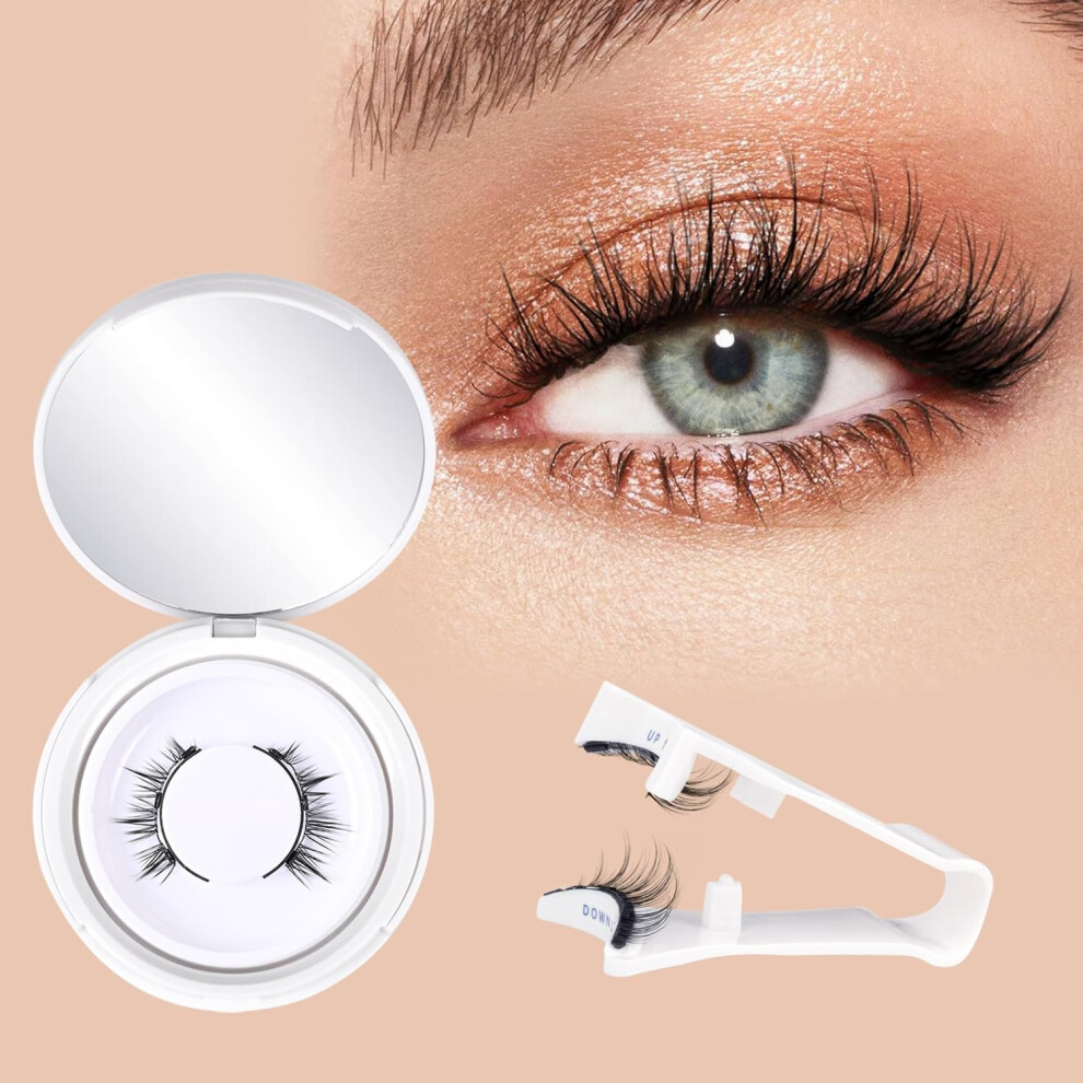 Magnetic Eyelashes with Applicator, Natural Fluffy Look, 1 Pair Reusable No Glue Lashes Kit