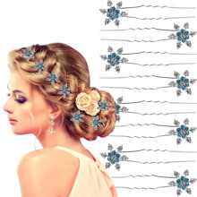 Christmas Hair Clips with Blue Snowflake Rhinestones, Winter Wedding Hair Pins for Women and Girls