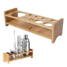 Bartender Kit Stand with Large Capacity Bamboo Bar Tool Organizer for Home or Professional Use