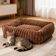(Brown, Small) Soft Pet Bed with PP Cotton Filling