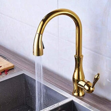 Brushed Nickel Kitchen Faucet with Pull Out Sprayer, Solid Brass  Arc 360 Rotation Tap
