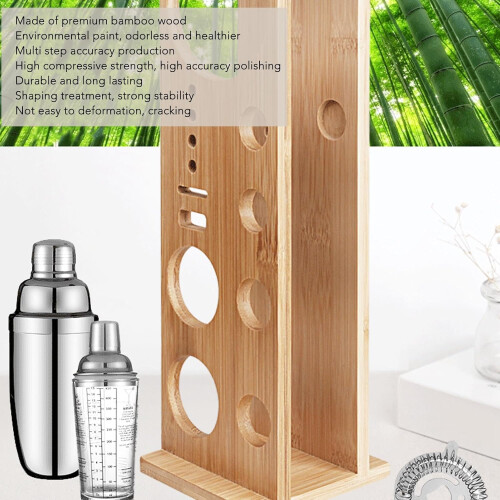 Bartender Kit Stand with Large Capacity Bamboo Bar Tool Organizer for Home or Professional Use 2