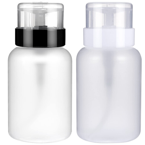 Nail Polish Remover Pump Bottle 2pcs Lockable LeakProof Push Down Dispenser 6.8oz for Makeup
