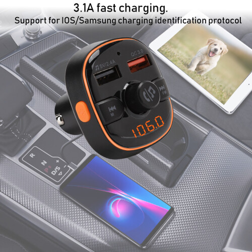 Adattatore Bluetooth per auto con trasmettitore FM e chip Bluetooth 5.3, ritardo di trasmissione ottimizzato, chiamate in vivavoce più nitide, 1