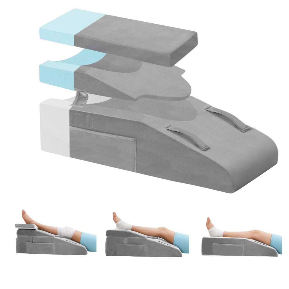 Knee Elevation Pillow for Surgery Recovery with Adjustable Memory Foam, Swelling Relief Support